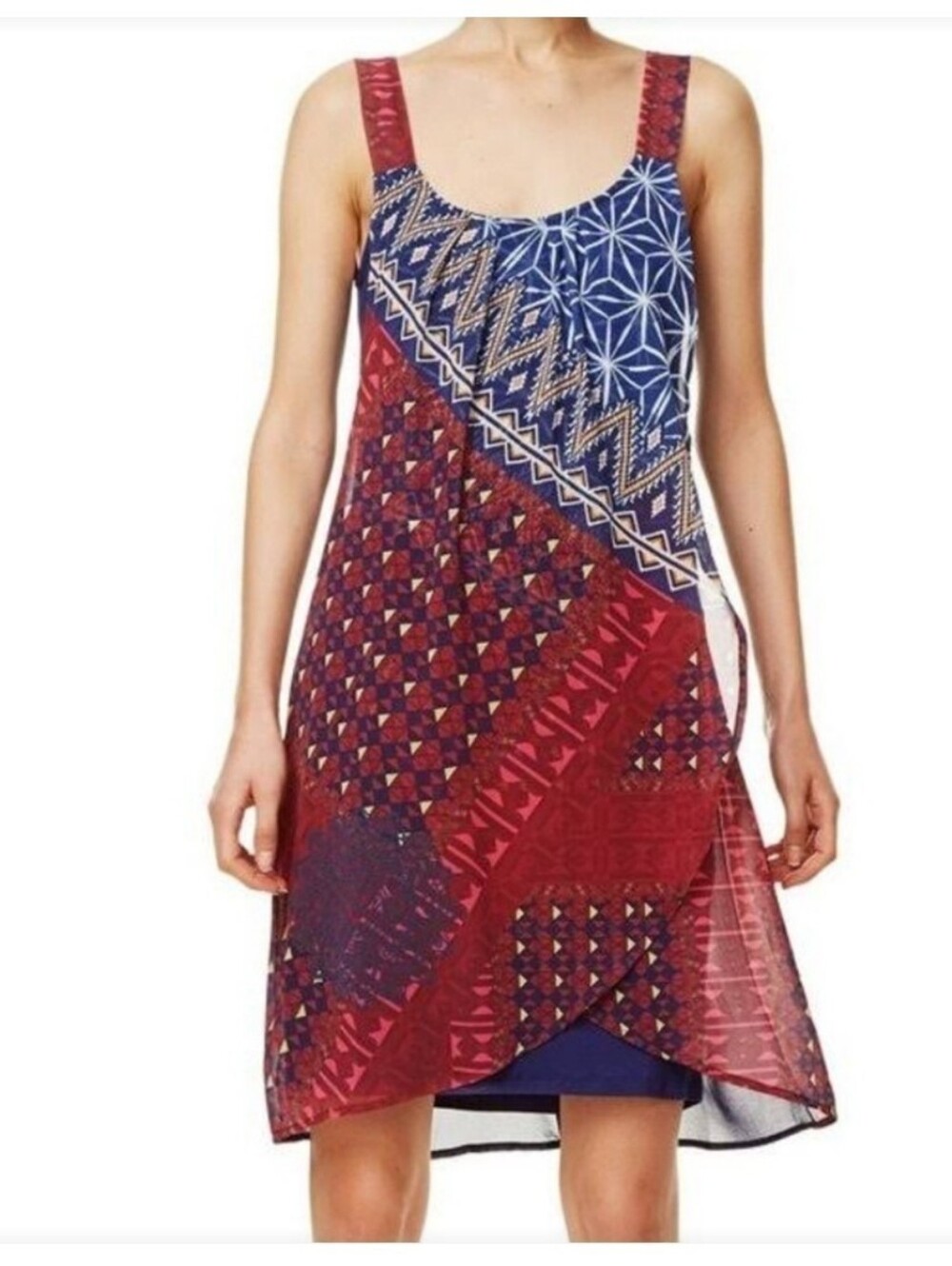 Desigual Dress Sleeveless Knee Length Patchwork Design Layered Size 42 Or US 10